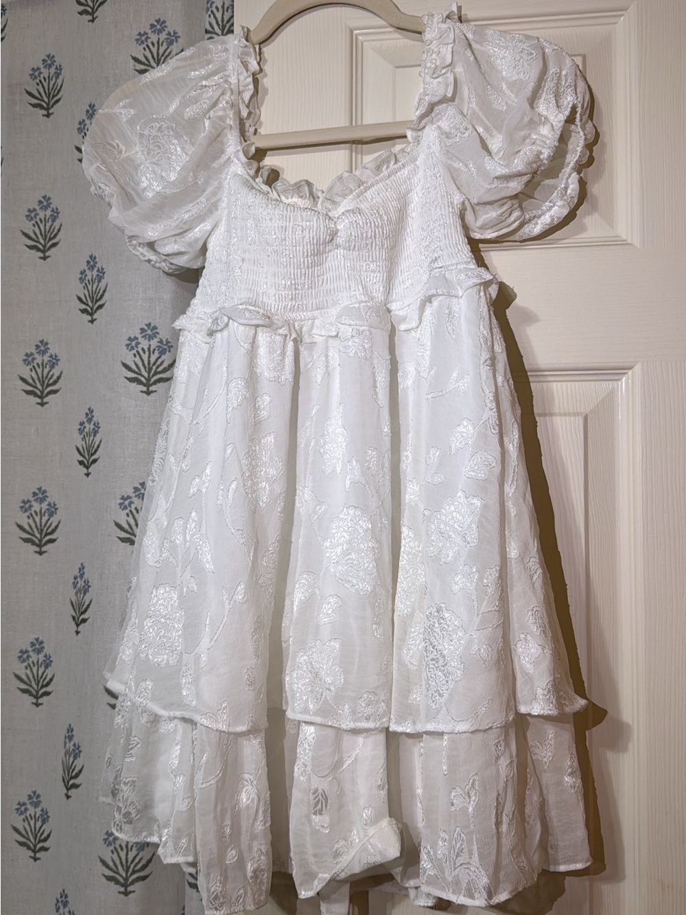 Altar'd State White Puff-Sleeve Lace Tiered Dress